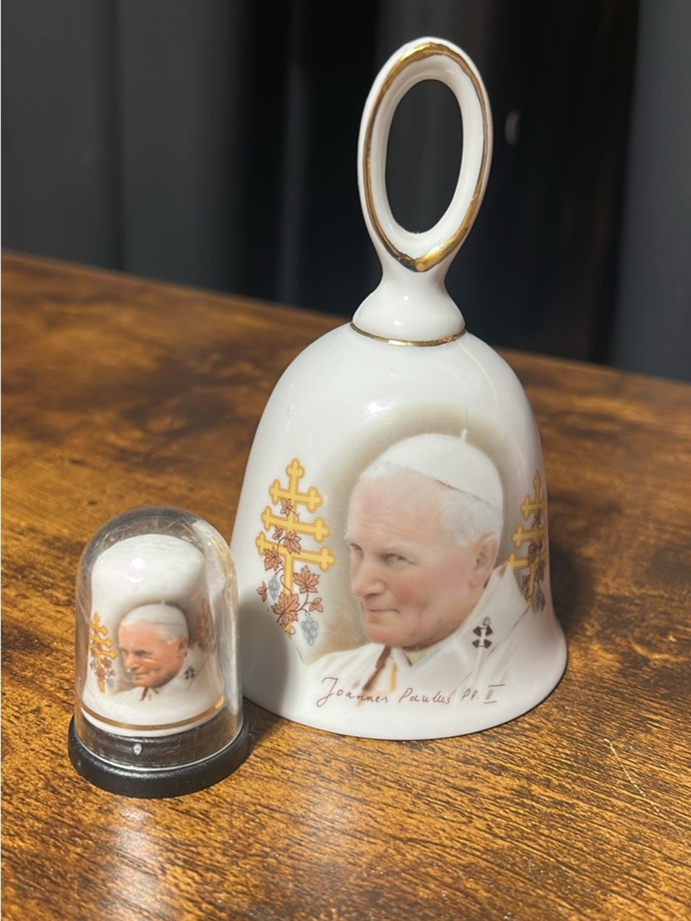Pope John Paul II Decorative Bell and thimble in White with Gold Accents
